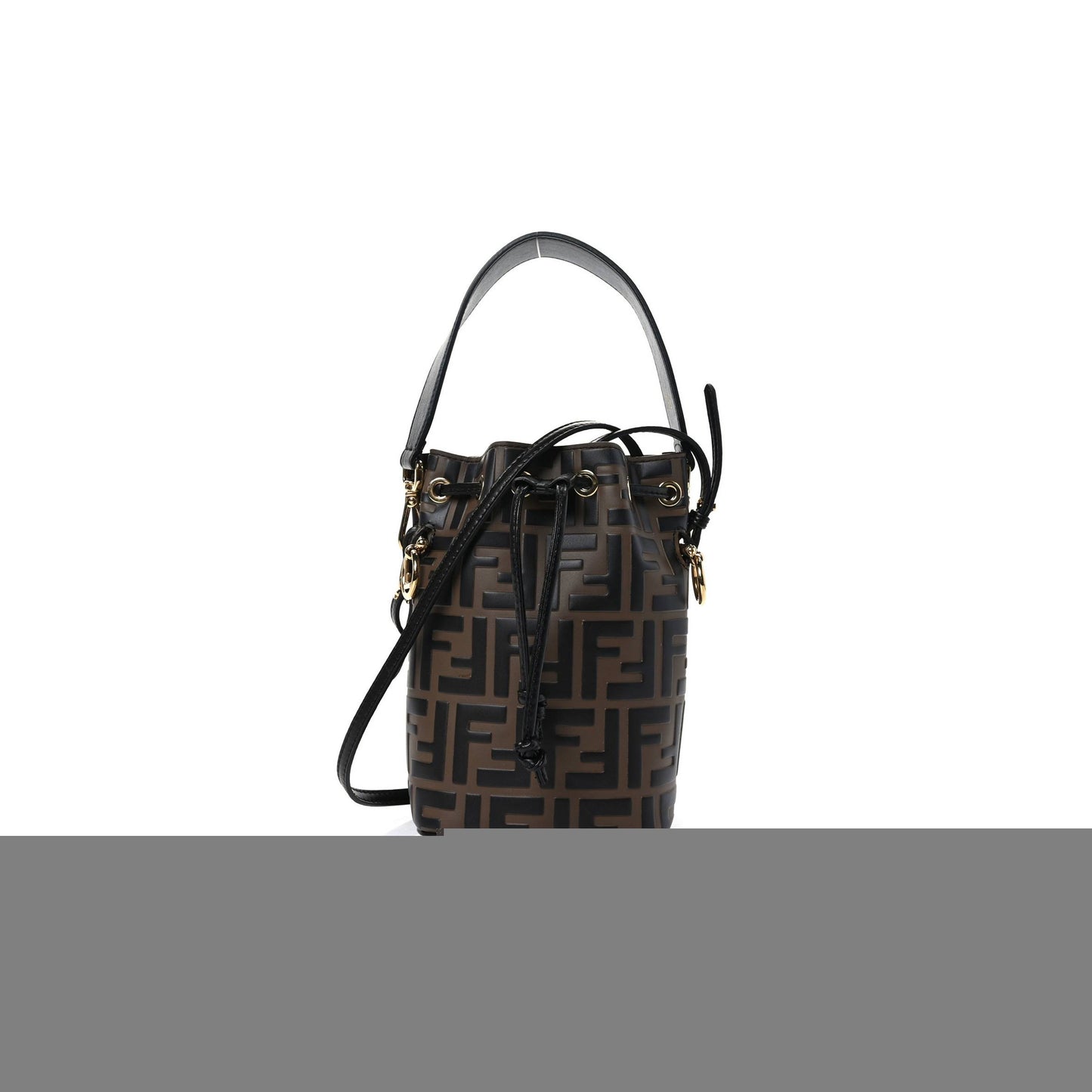 F**di vitello liberty f is F**di bi-color ff 1974 embossed mini mon tresor bucket bag maya black (18*11*10cm)