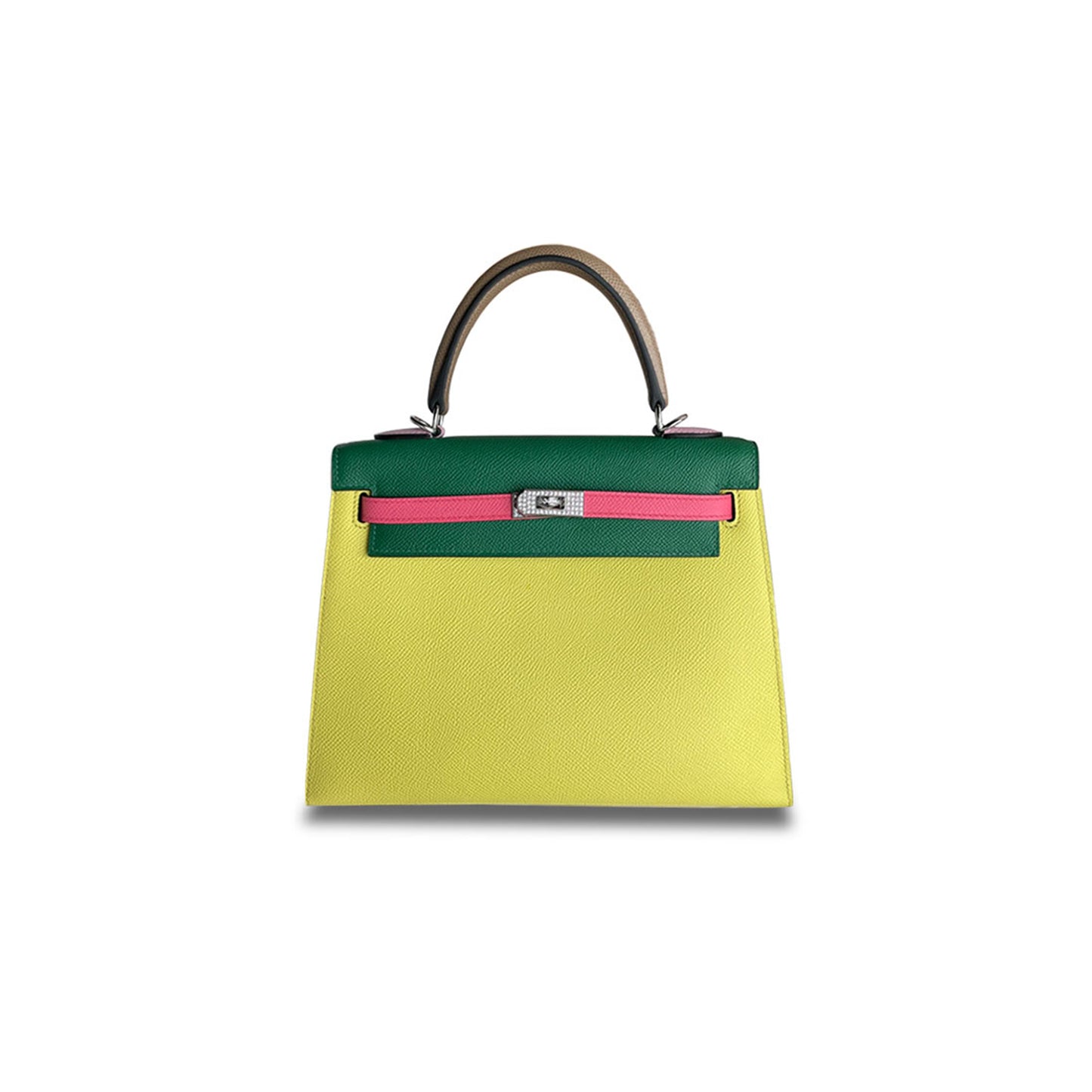 h**mes master kelly 25 lemon yellow with cactus green epsom Di*m*nd buckle (25*17*7cm)