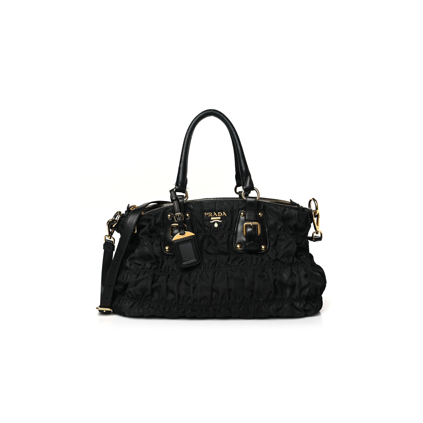 Pra*a tessuto nylon gaufre tote black (34*26*17cm)