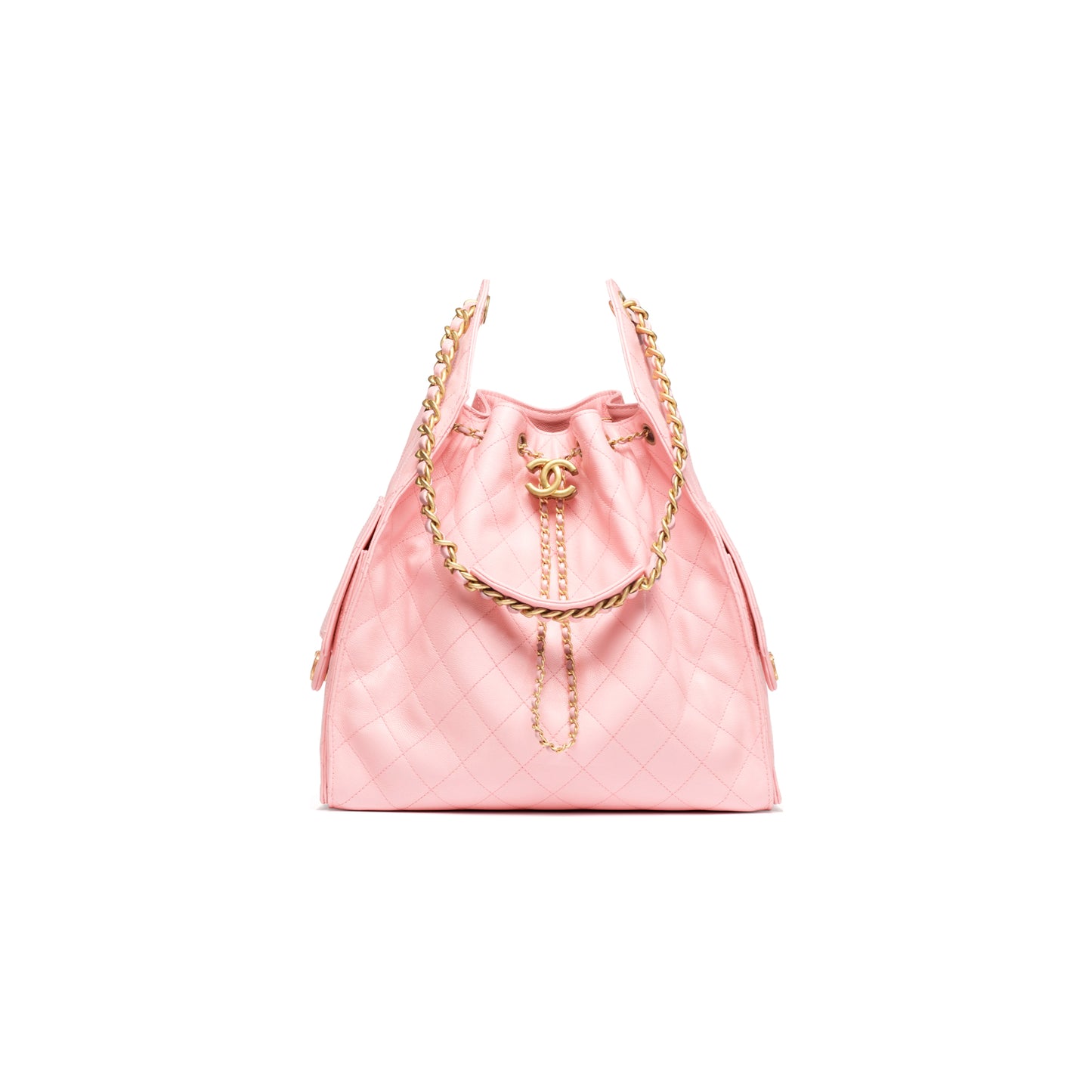 Ch*el 25 medium handbag grained calfskin & gold-tone metal light pink as5311 (40*30*15cm)