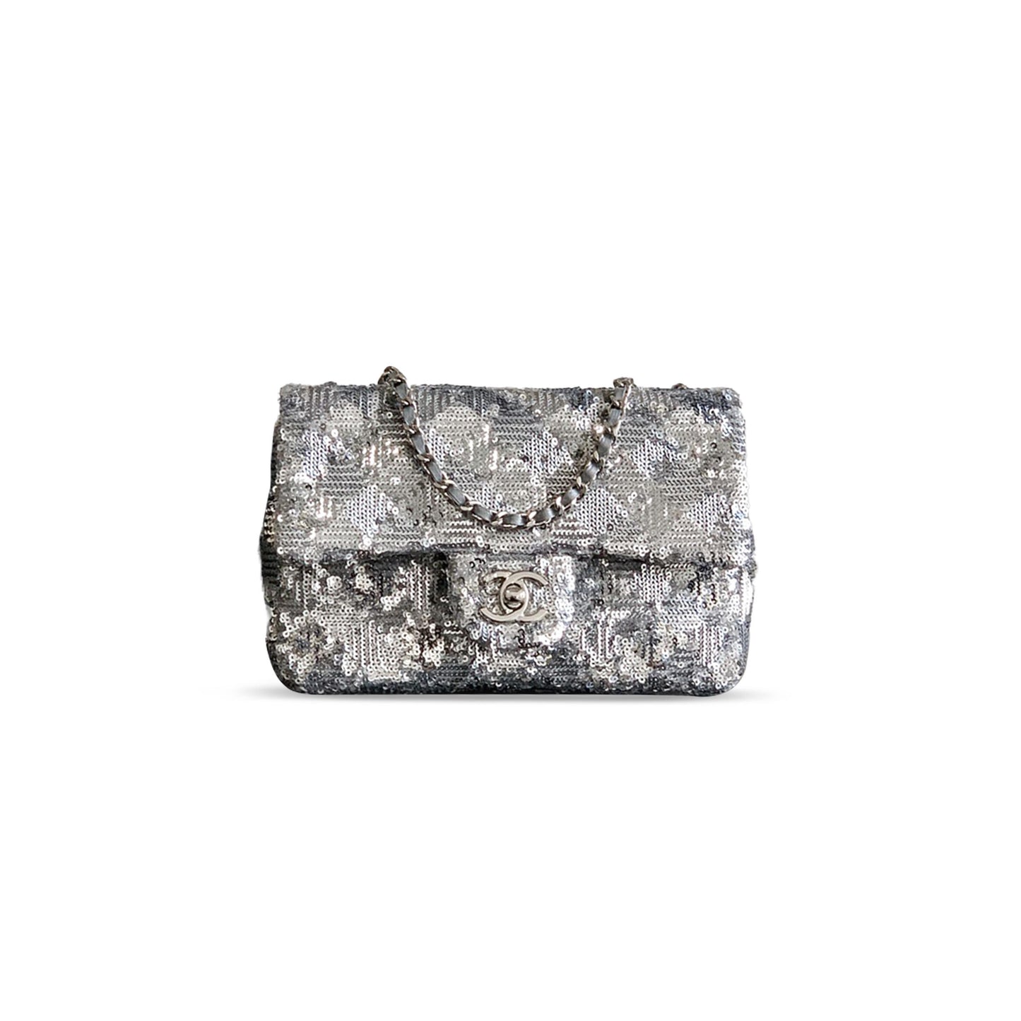 Ch*el flap bag sequins & silver metal& silver as4561(21*14*8cm)