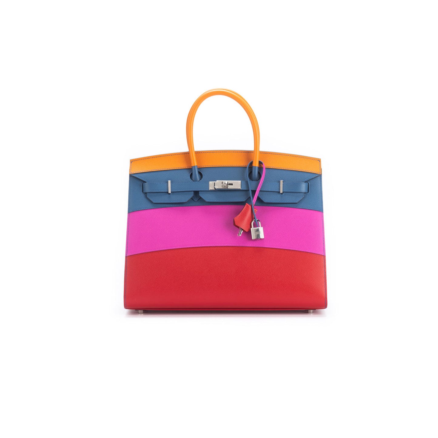 H**mes master birkin 35 epsom leather rainbow bag silver buckle h028326ck02 (35*28*18cm)