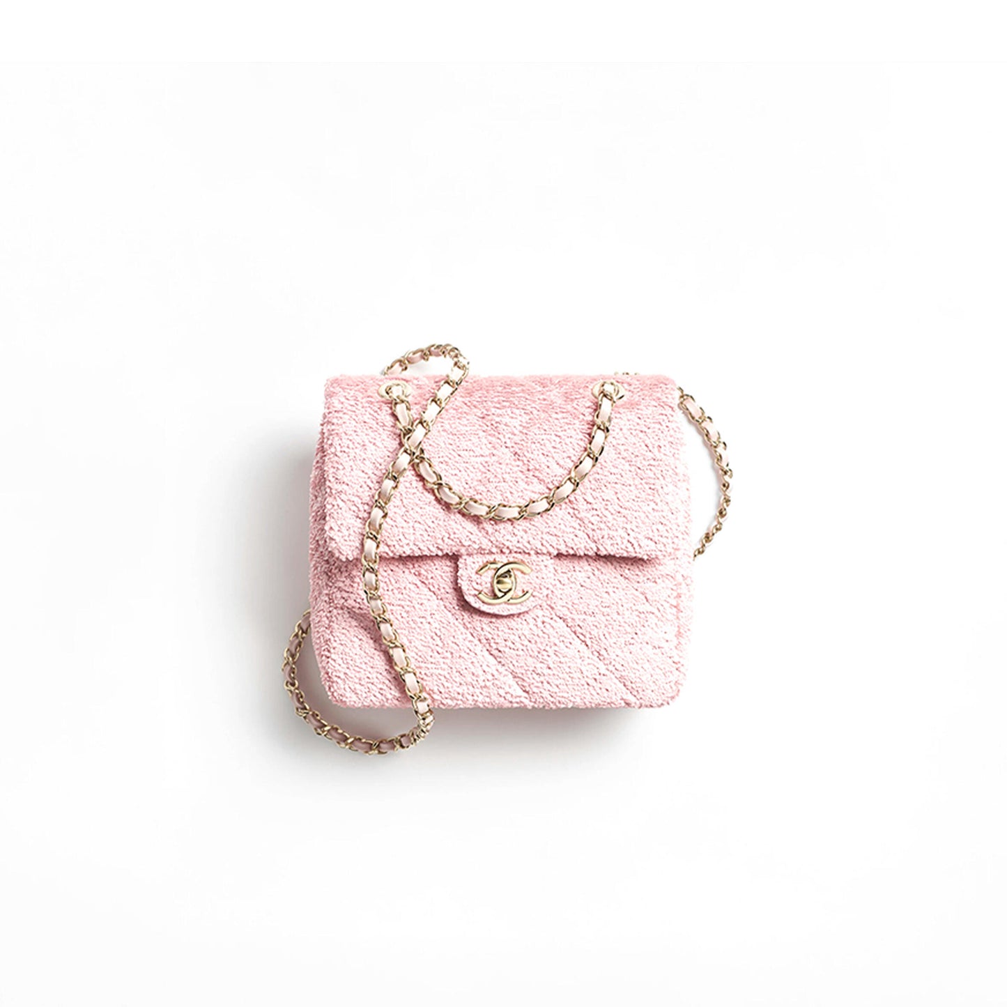 Ch**el backpack quilted sequins & gold-tone metal pink as5711 (21*17*7cm)
