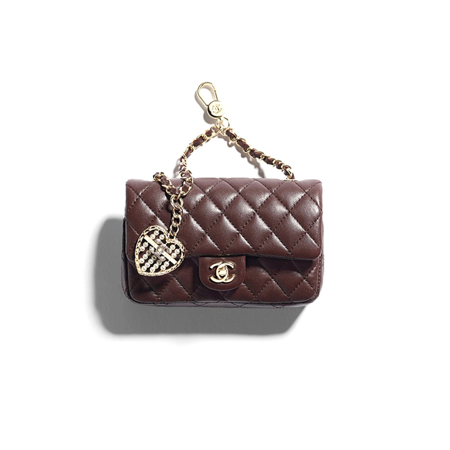 Ch*el classic mini bag with hook lambskin & gold-tone metal dark brown ap4760 (12.5*8*5cm)