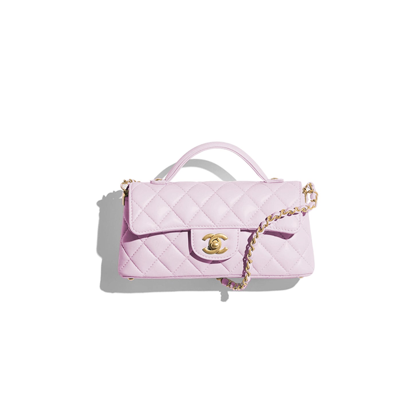 Ch*el mini flap bag with top handle lambskin & gold-tone metal light pink as5354 (20*14*5.5cm)