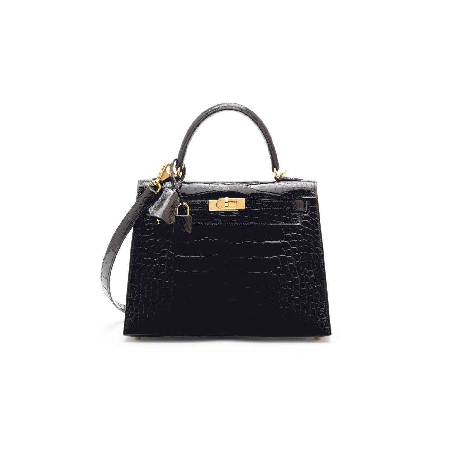 H**mes master black alligator sellier kelly 25 with gold hardware (25*17*7cm)