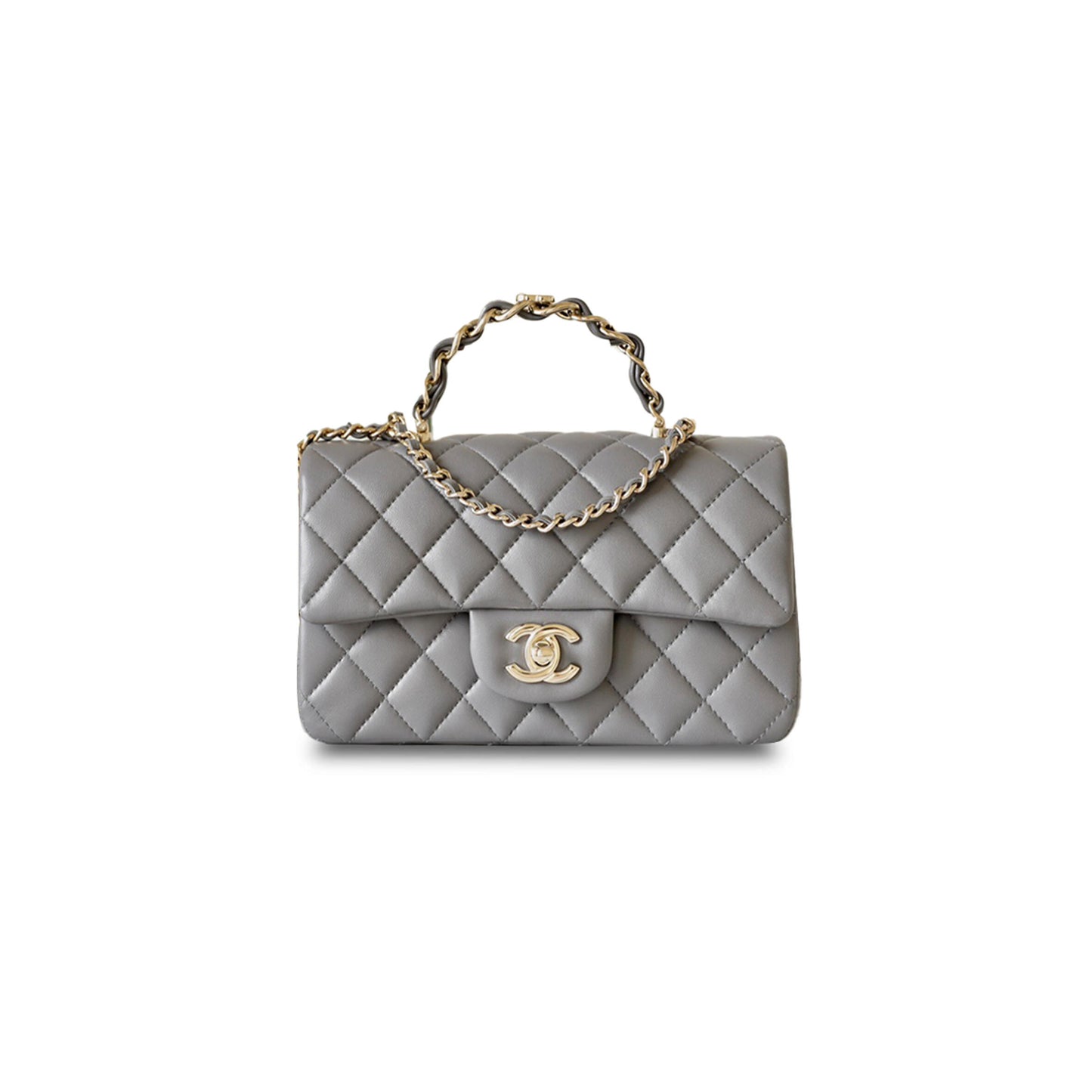 Ch*el 24k grey top handle bag (20*12*6cm)