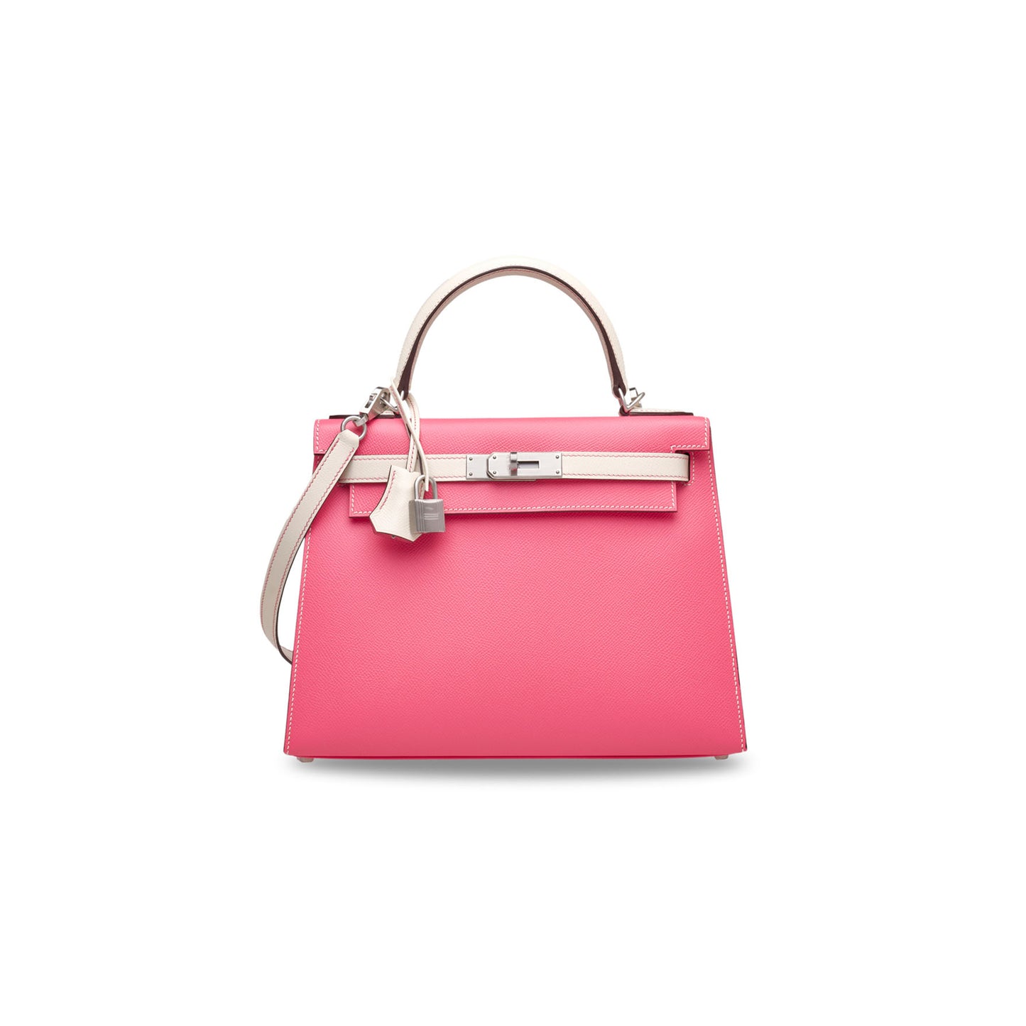 H**mes master rose azalÉe & craie epsom leather sellier kelly 25 with brushed palladium hardware (25*17*7cm)