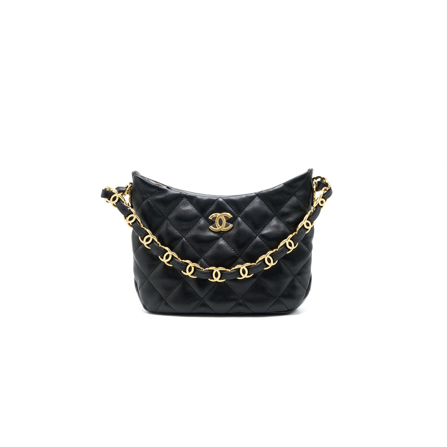 Ch*el master hobo shoulder bag lambskin black (24*17.5*6cm)