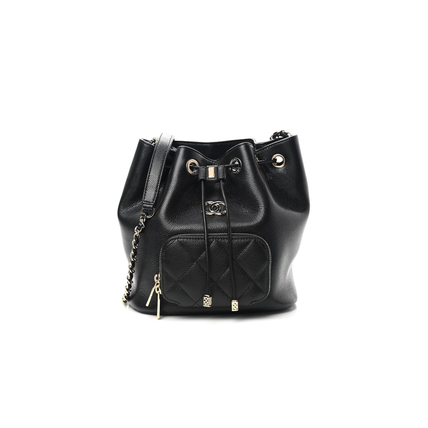 Ch*el master caviar quilted cc pocket bucket bag black rose gold hardware (19*18*8cm)