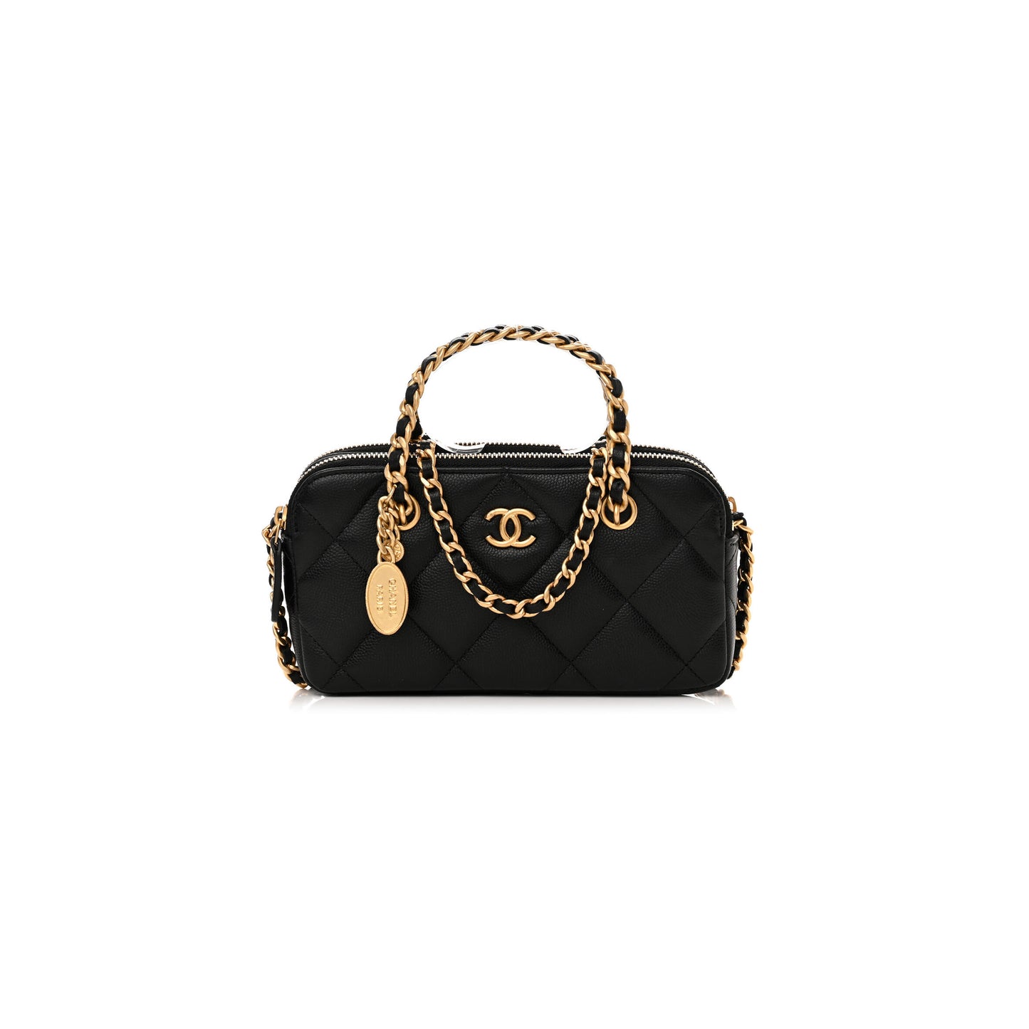 Ch*el caviar quilted top handle phone holder with chain black ap3495 (18*11*4cm)