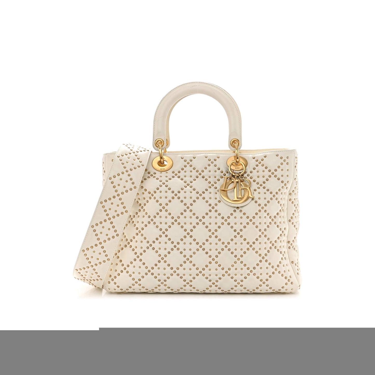 d*or lambskin cannage studded large S*pple lady d*or white (30*25*11.4cm)