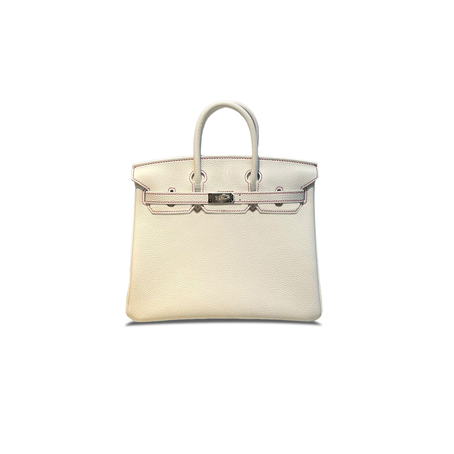 H**mes birkin 25 togo leather pure white color matching inner leather matching rose red silver buckle 7600214487 (25*20*13cm)