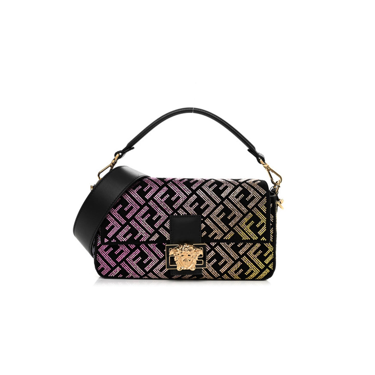 F**di x versace mamma bucket leather x rhinestone shoulder bag black (27*15*6cm)