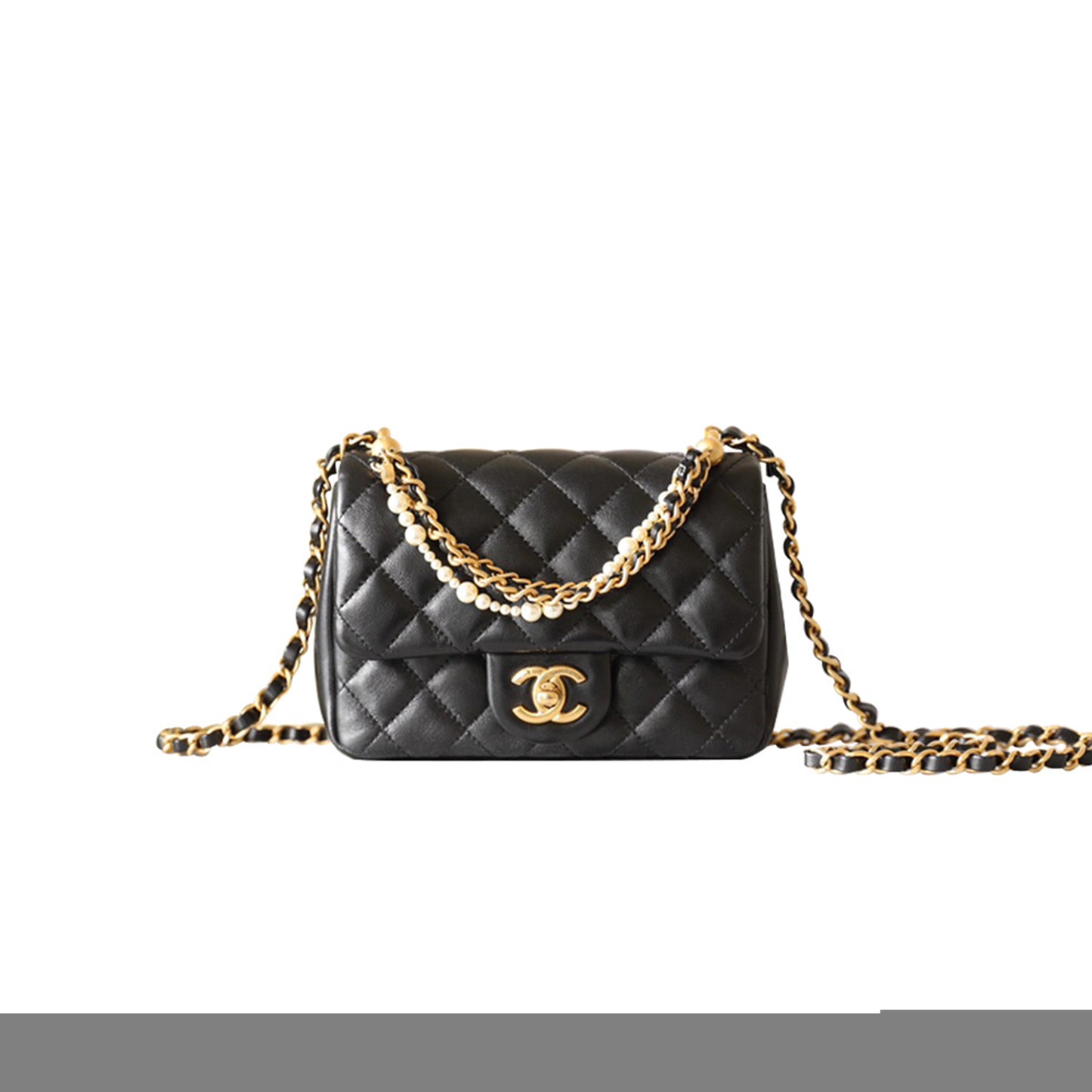 Ch*el master 24p mini pearl chain flap bag black as4385 (17*12.5*5cm)