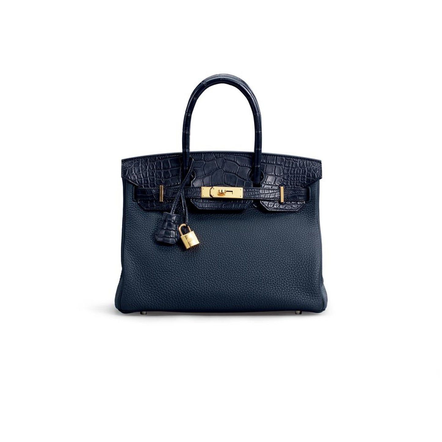 H**mes master birkin 25 crocodile and togo leather deep blue with gold buckle h076216ck28 (25*20*13cm)