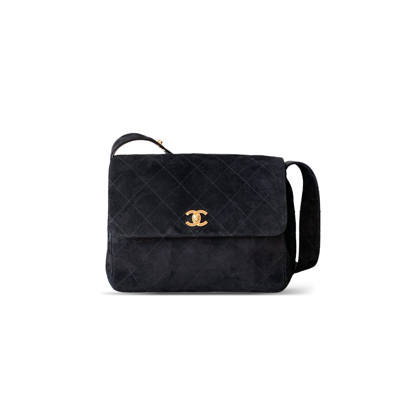 Ch**el master vintage suede quilted flap shoulder bag black a99935 (28*24*12.5cm)