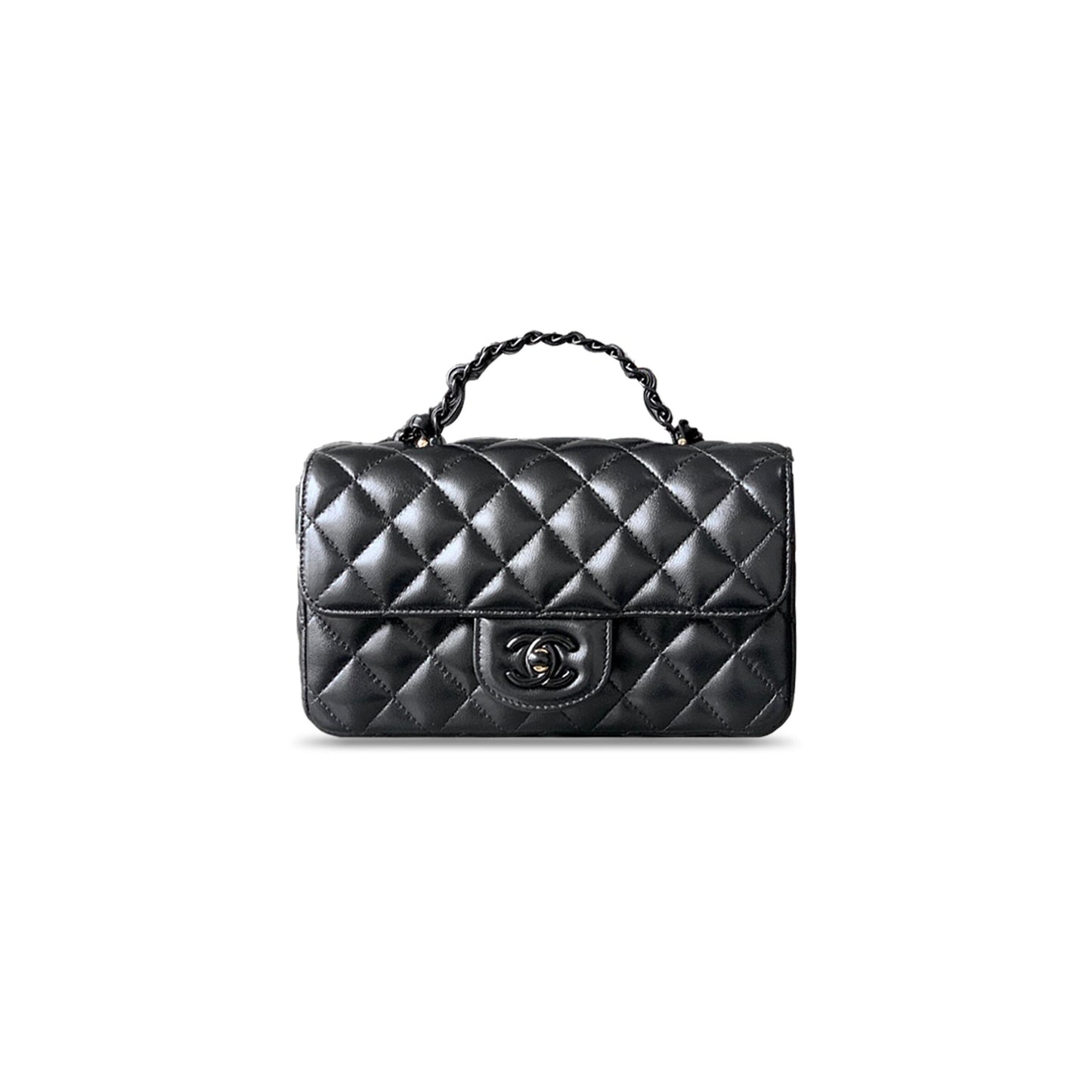 Ch**el master mini lambskin quilted coco pop top handle flap black 3695246 (20*12.5*6cm)