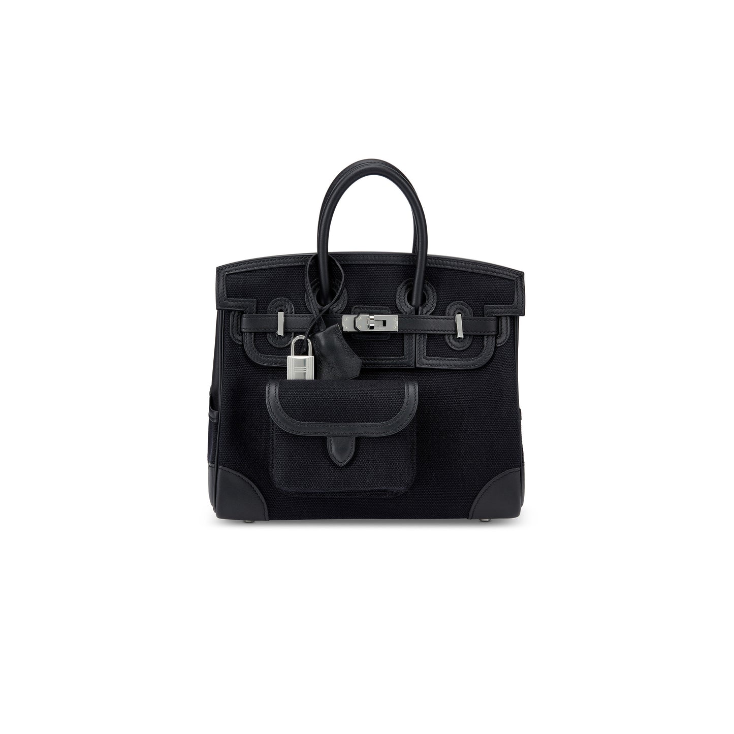 H**mes master birkin 25 black canvas bag silver buckle msbk3401804 (25*20*13cm)