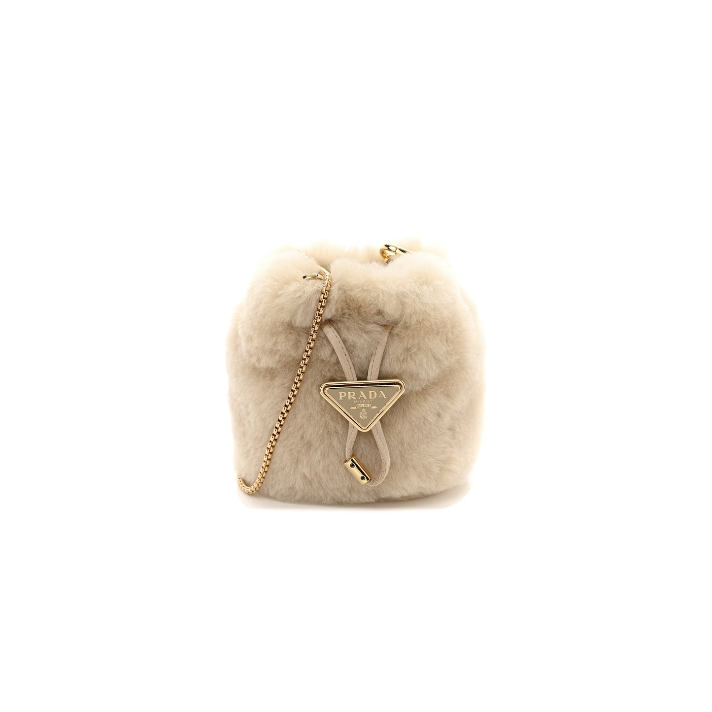 Pra*a ecru sheepskin mini pouchβ1nr016 (9.5*9*6cm)