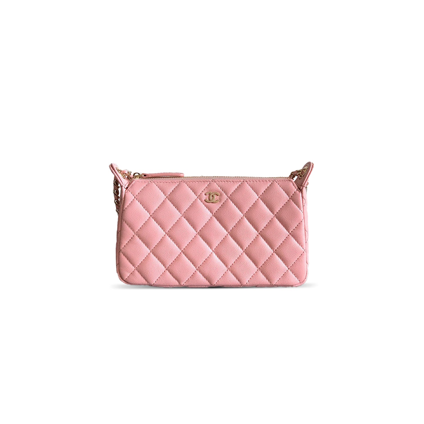 Ch**el grained calfskin 25b clutch with chain bag in pink (21*12*5.5.cm)