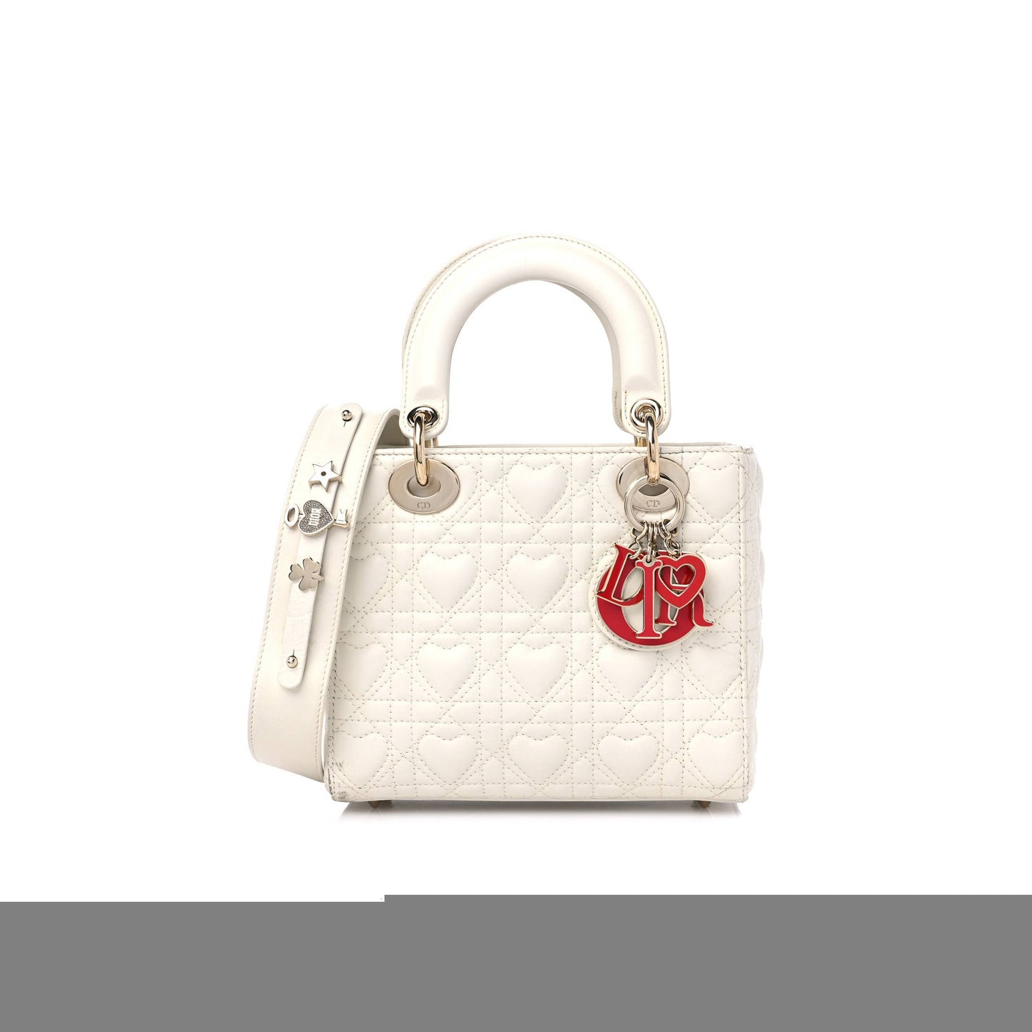 D*or lambskin cannage D*oramour heart small lady D*or white red (20*17*8.3cm)