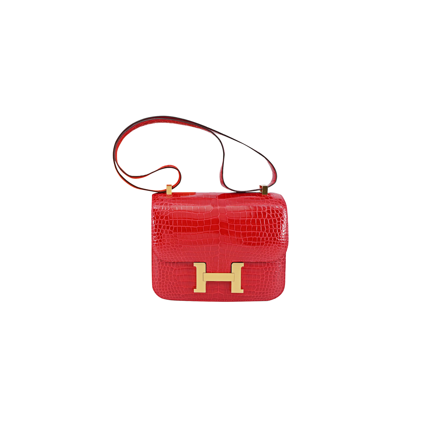H**mes constance 18 shiny crocodile leather crossbody bag-braise gold hardware (19*18*13.5cm)