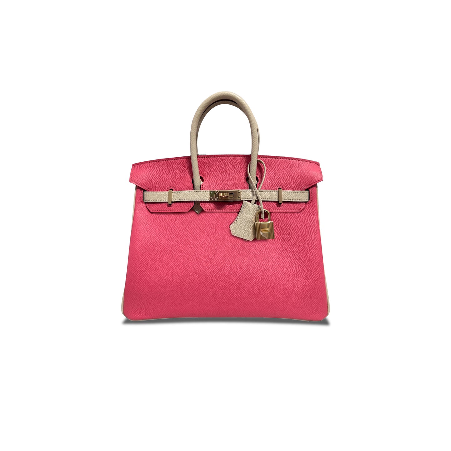 H**mes master birkin 25 epson leather lipstick powder milkshake white gold buckle handmade bag 19193202 (25*20*13cm)