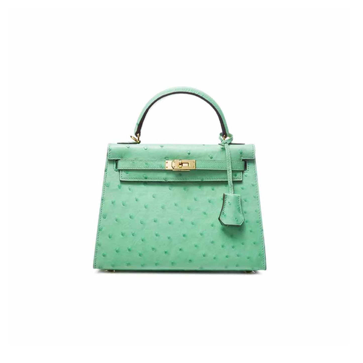 H**mes master kelly 25 ostrich mint green gold buckle (25*17*7cm)