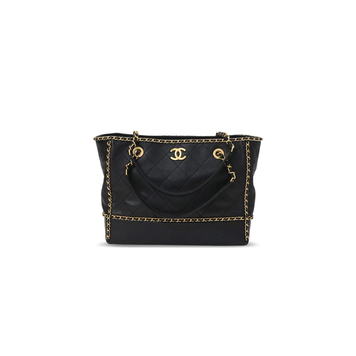 Ch**el black matelassÉ calfskin chained shopping tote as2739 (36*30*11cm)