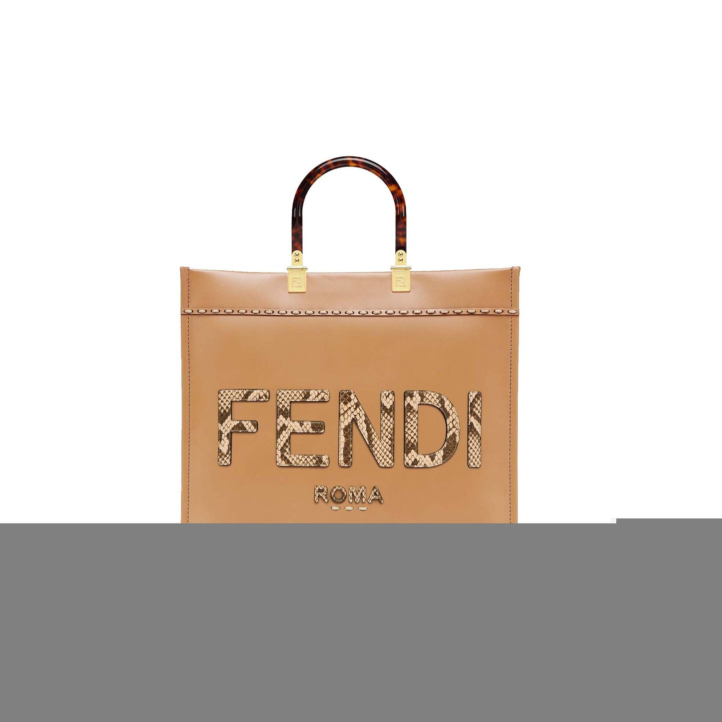 F**di sunshine medium - light brown leather and elaphe shopper bag 8bh386ahn5f1feo (35*31*17cm)