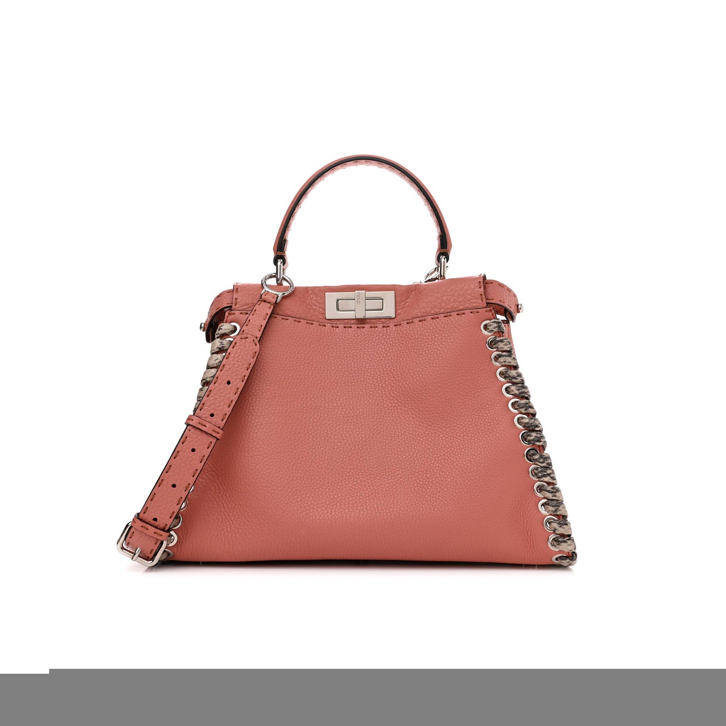 F**di cuoio romano selleria elaphe lace up medium peekaboo iconic satchel make up taupe (34*25*13cm)
