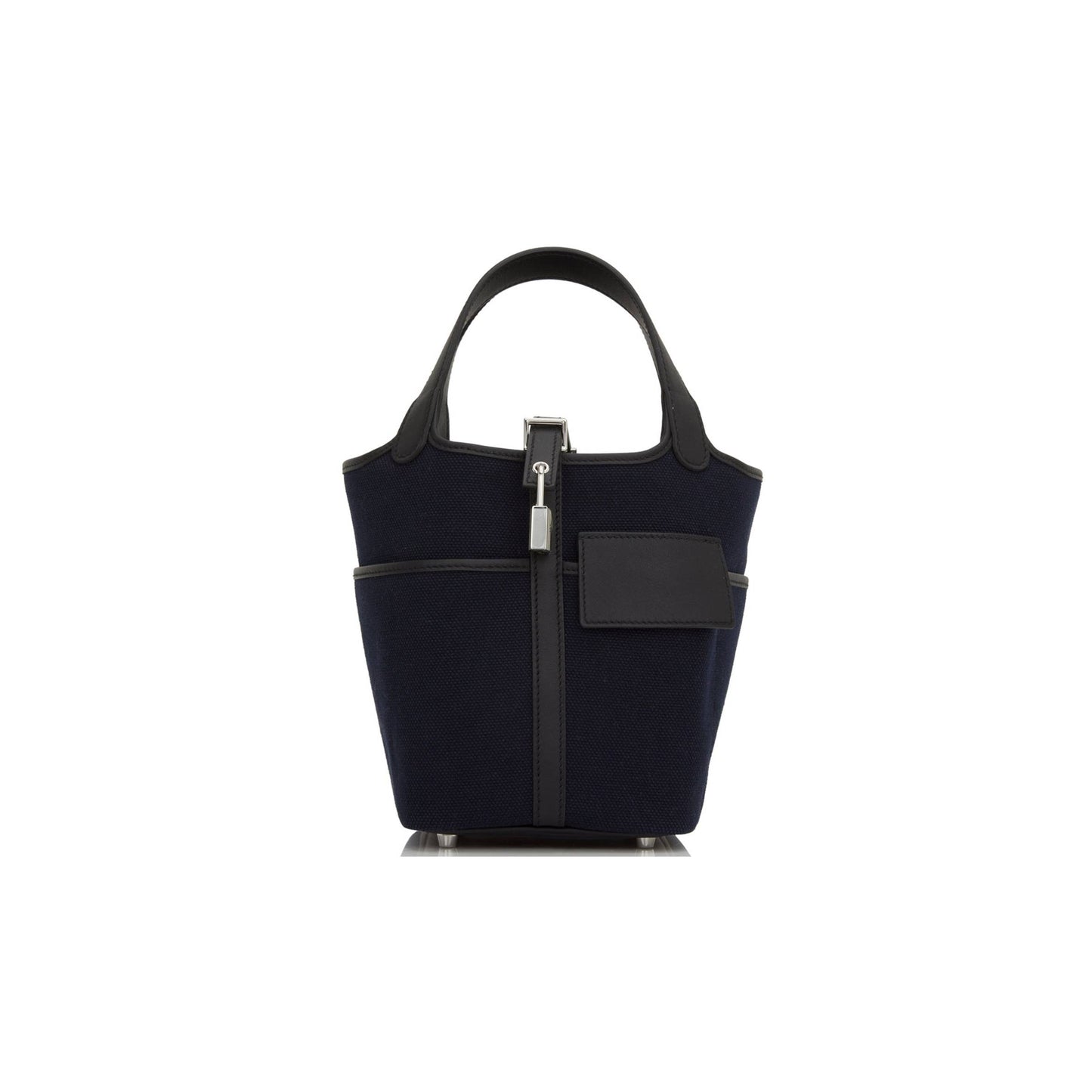 H**mes picotin cargo 18 bleu marine and black swift and toile canvas palladium hardwar(18*13*18cm)