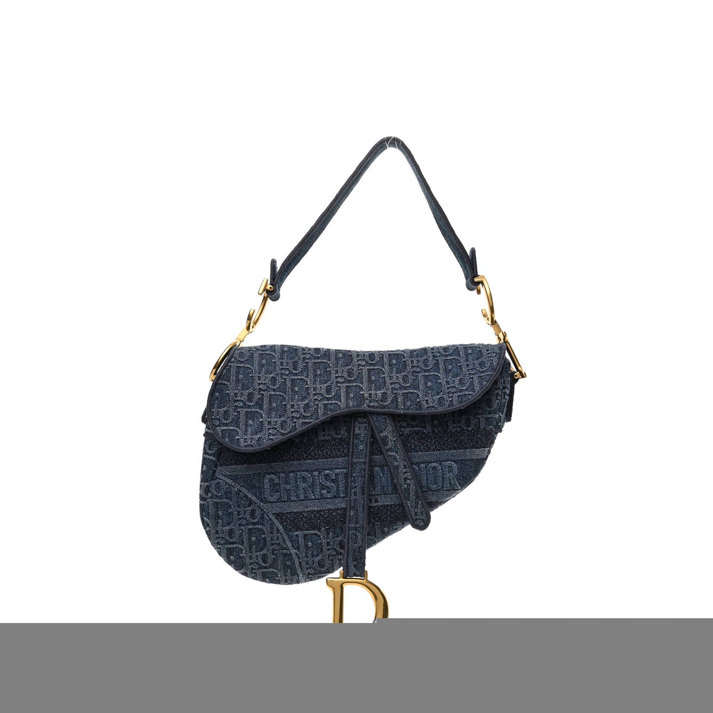 D*or oblique embroidered saddle bag denim blue (25*22*5.7cm)