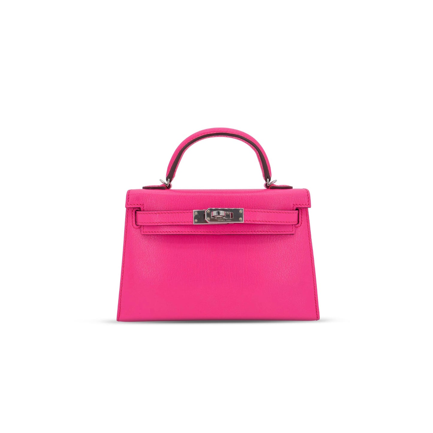 H**mes master kelly ii sellier mini rose pop chevre leather palladium hardware 103785 (20*11*6cm)
