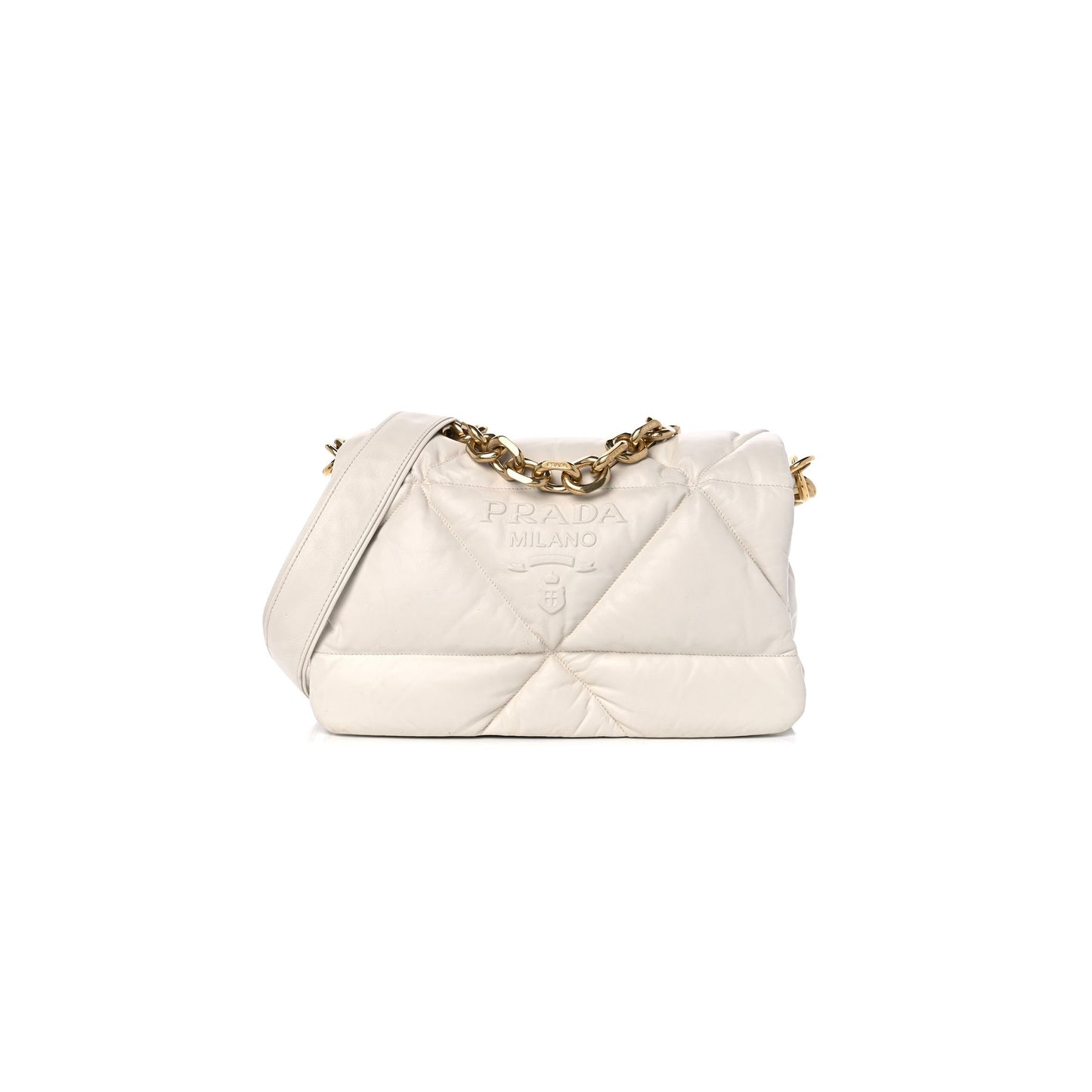 Pra*a nappa padded system patchwork bag white (23*17*8cm)