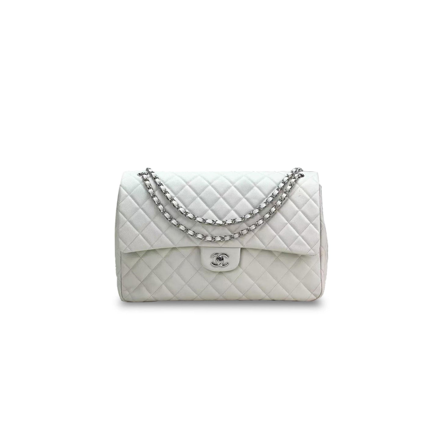 Ch*el shiny caviar silver clutch purse large flap crossbody bag (40*27*12cm)