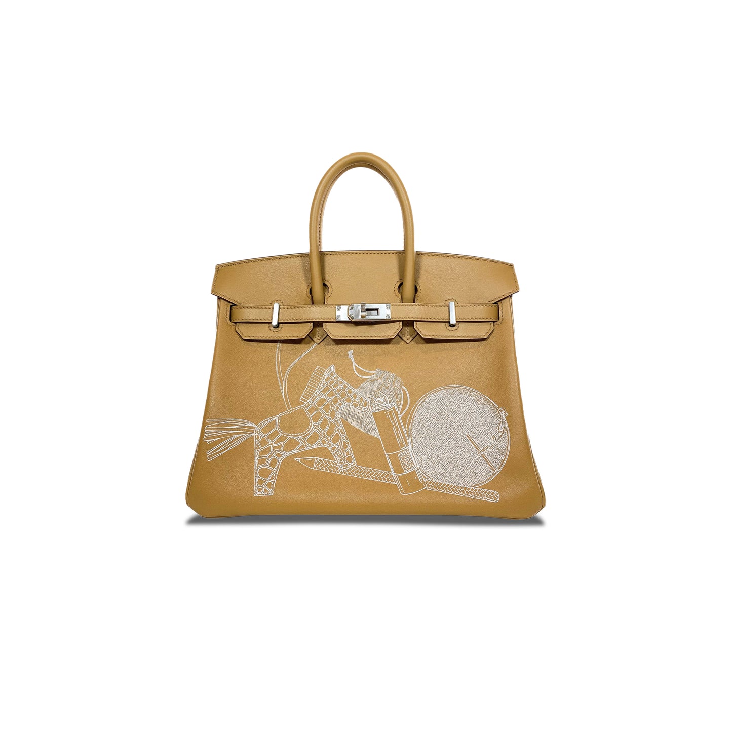 H**mes master birkin 25 swift leather silver buckle biscuit color bag 2980-152 (25*20*13cm)