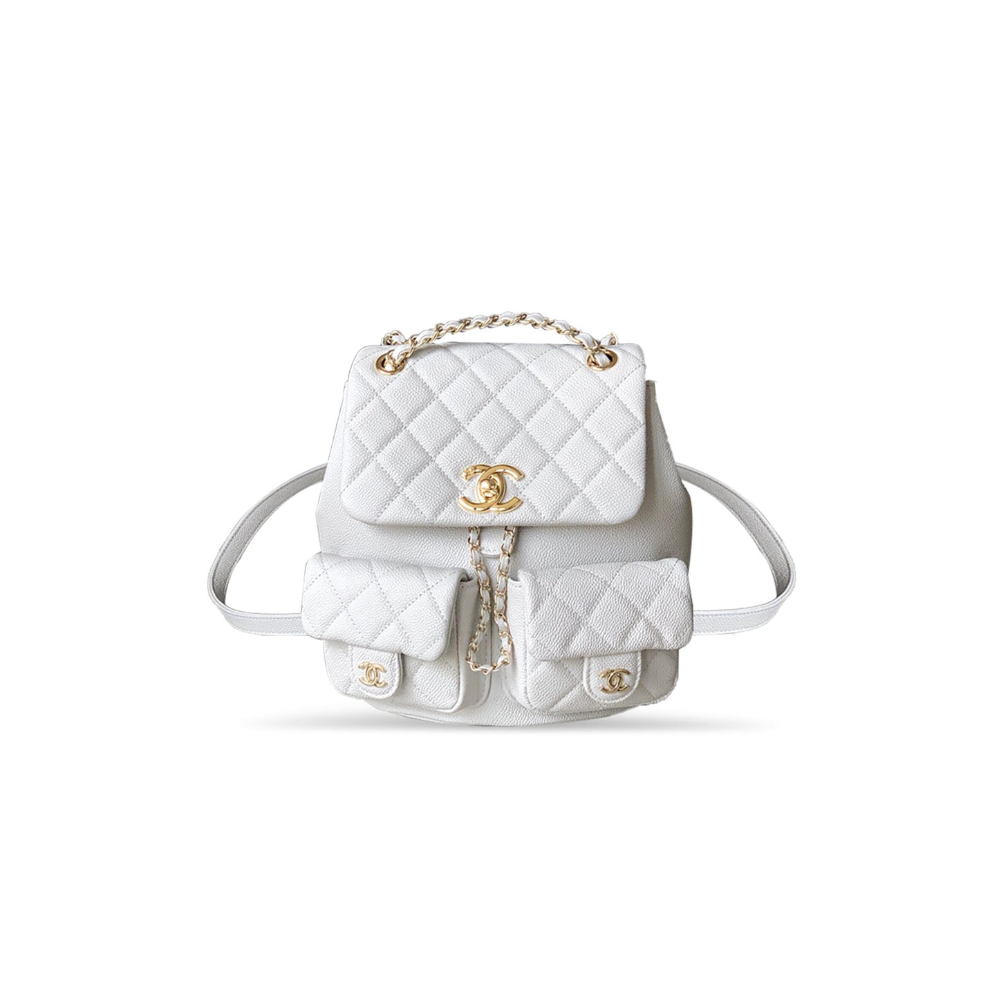 Ch**el master largr shiny caviar quilted duma pockets drawstring backpack white 129230 (21*20*12cm)