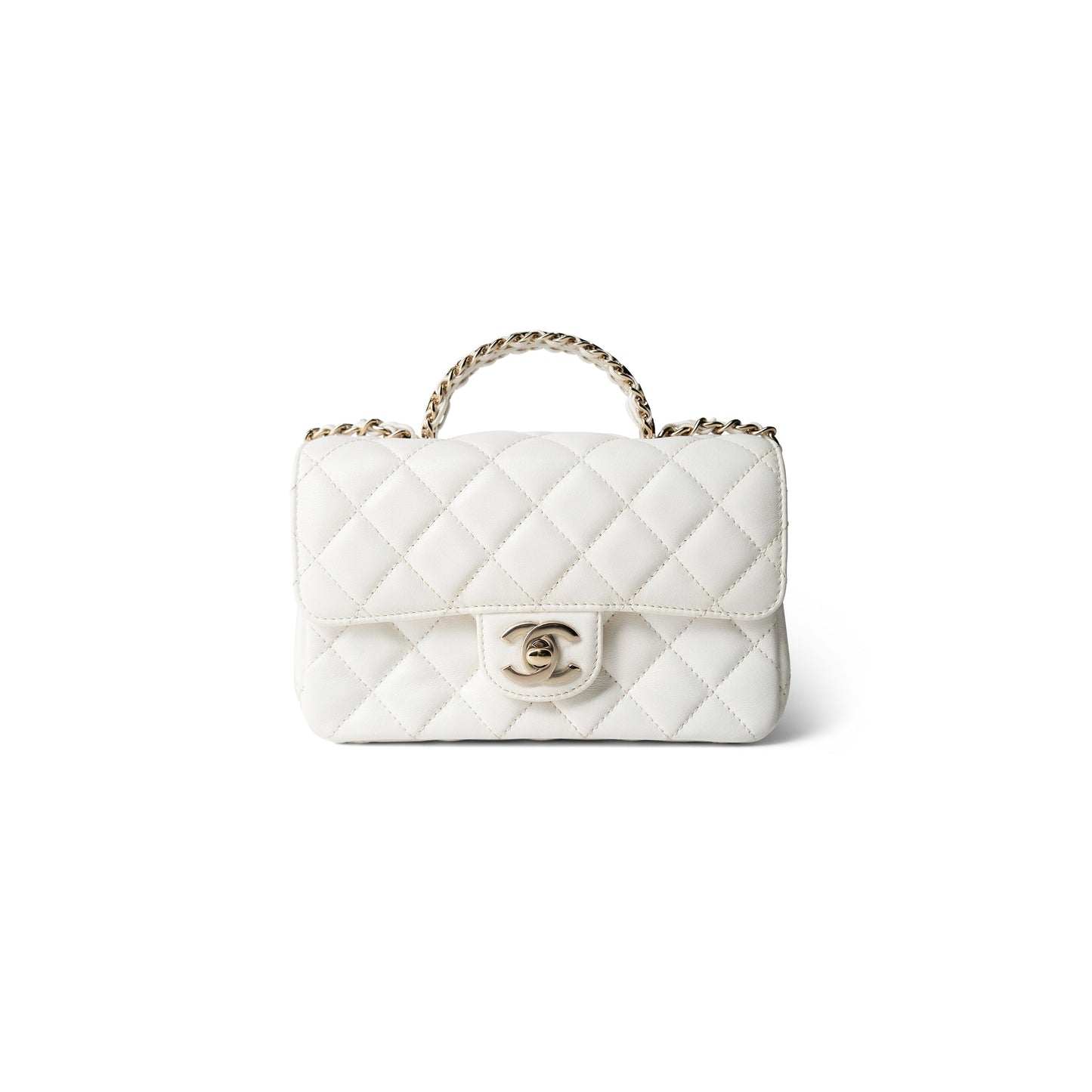 Ch*el master white crystal top handle flap light gold hardware (18*11.5*6.5cm)