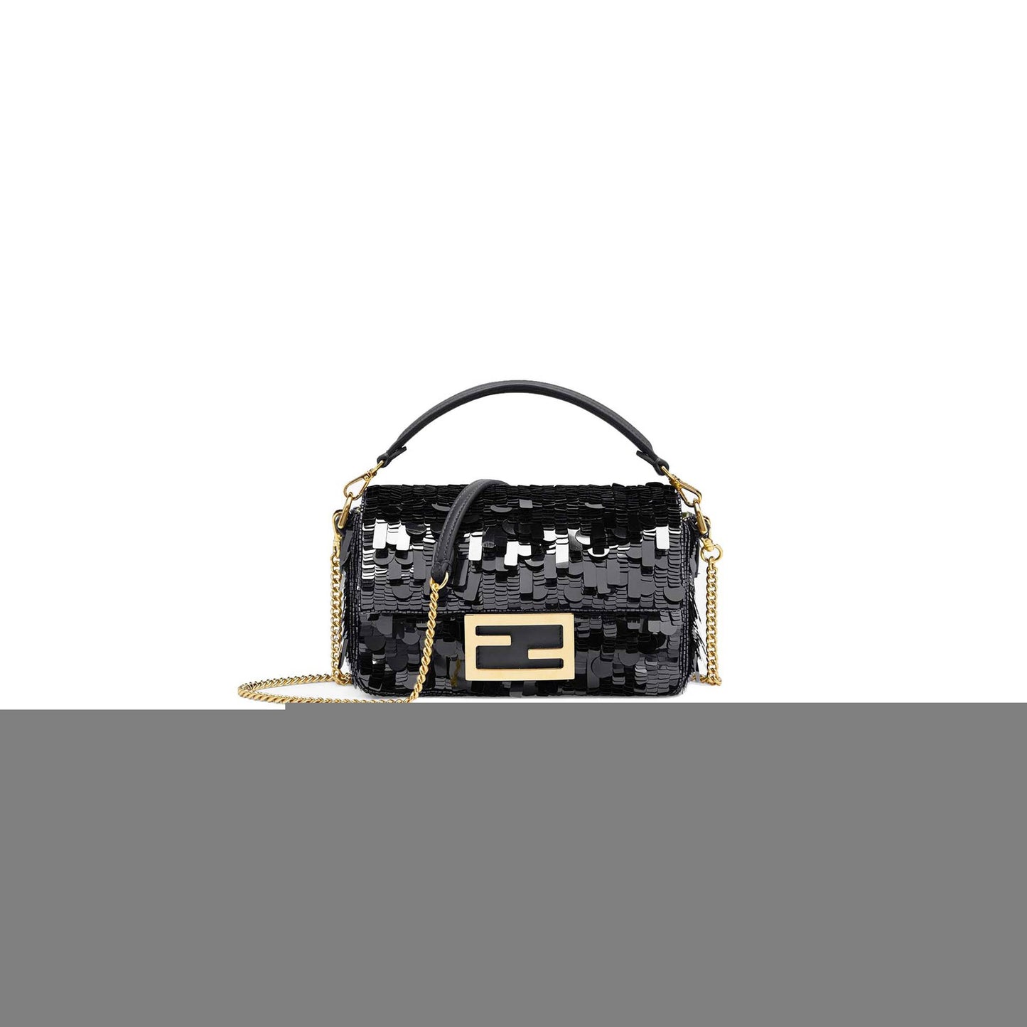 F**di baguette mini - black sequin and leather bag 8bs017amp0f0kur (20*13*5cm)
