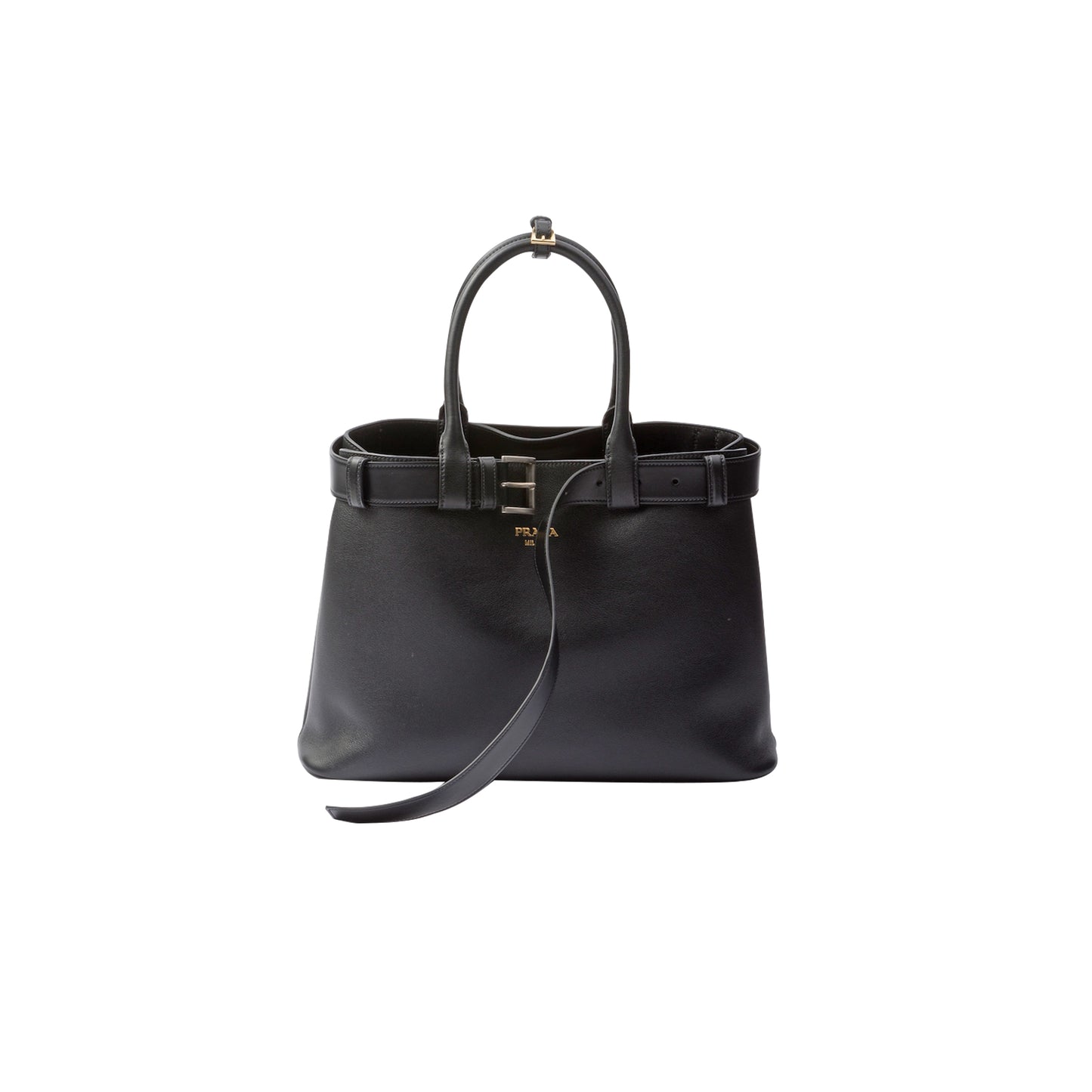 Pra*a buckle large leather handbag with belt 1ba416 (37*27*14cm)