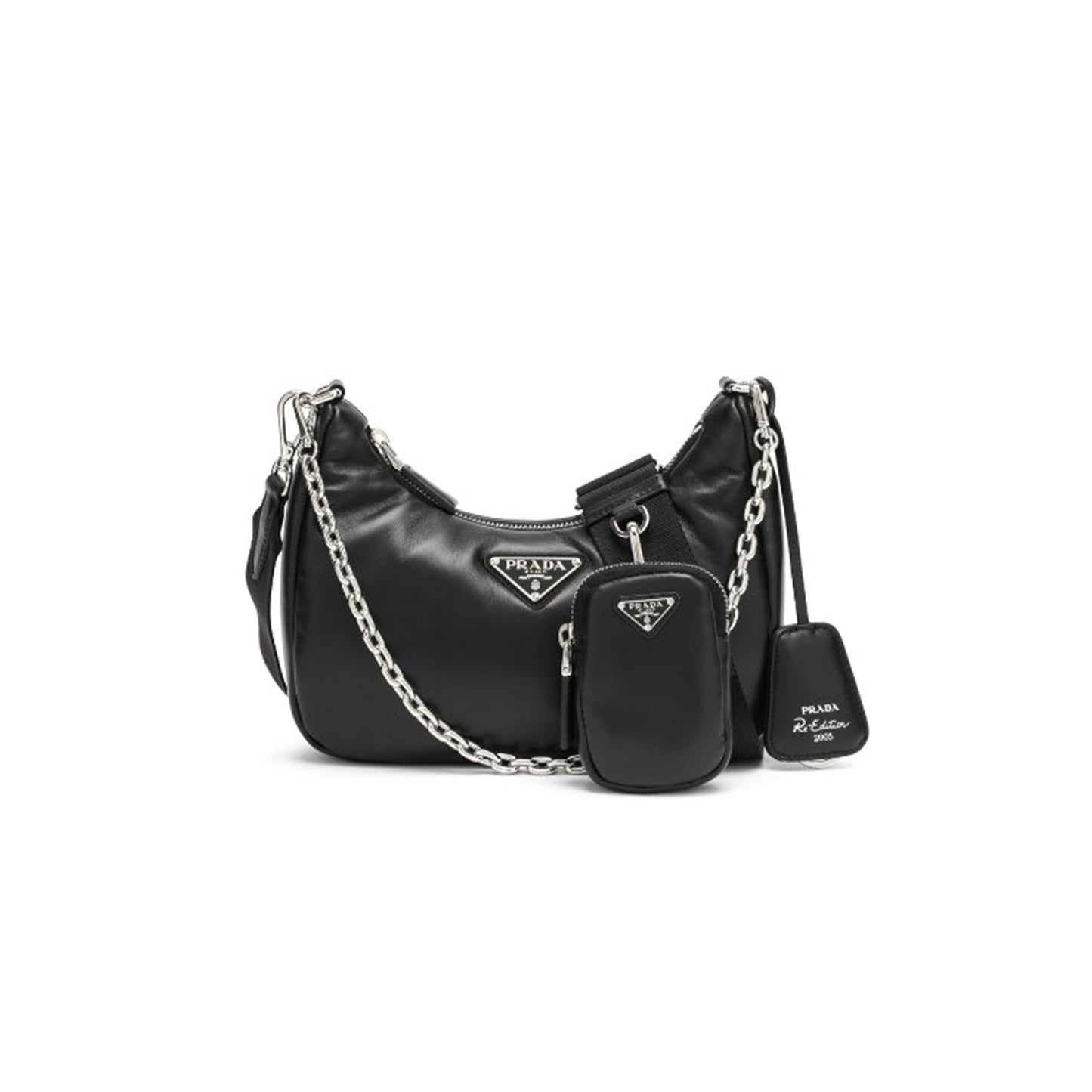 Pra*a re-edition 2005 black leather bag 1bh204 (21*12.5*6.5cm)