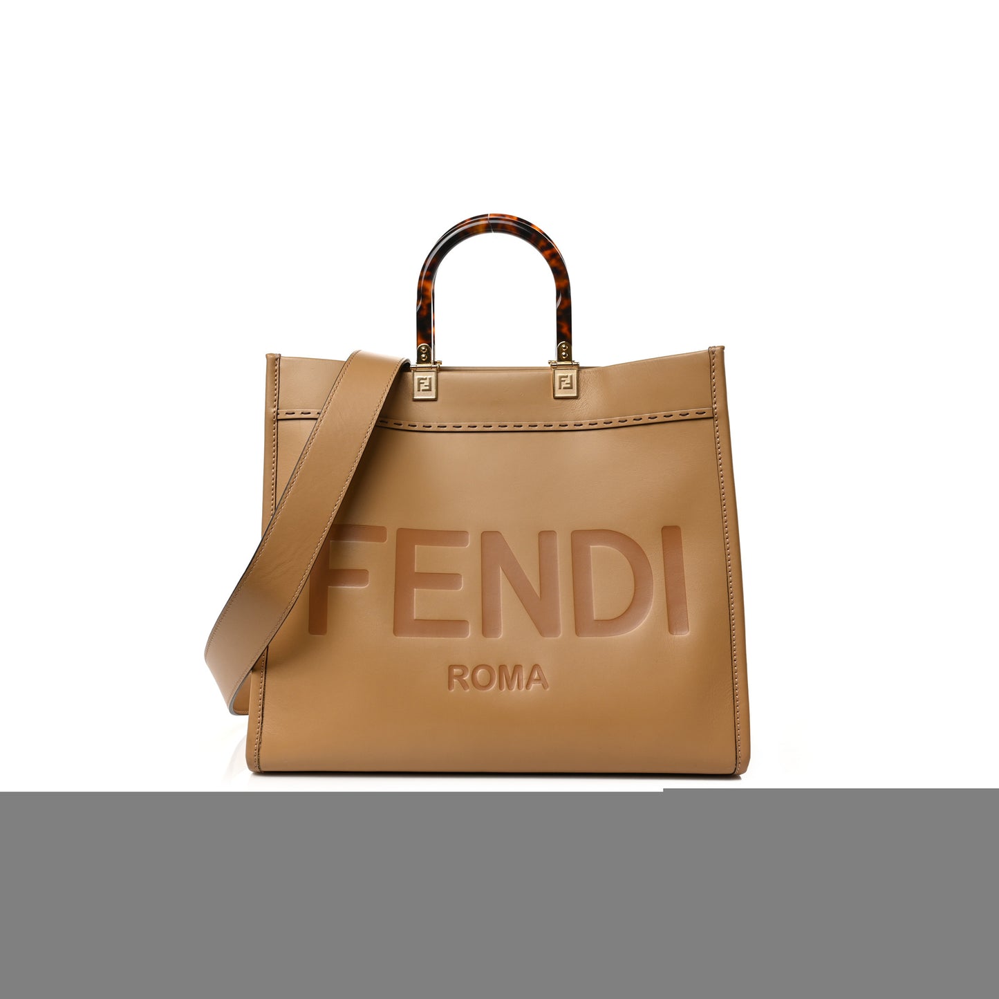 F**di vitello king plexiglass logo embossed medium F**di sunshine shopper tote miele scuro (36*30*16cm)