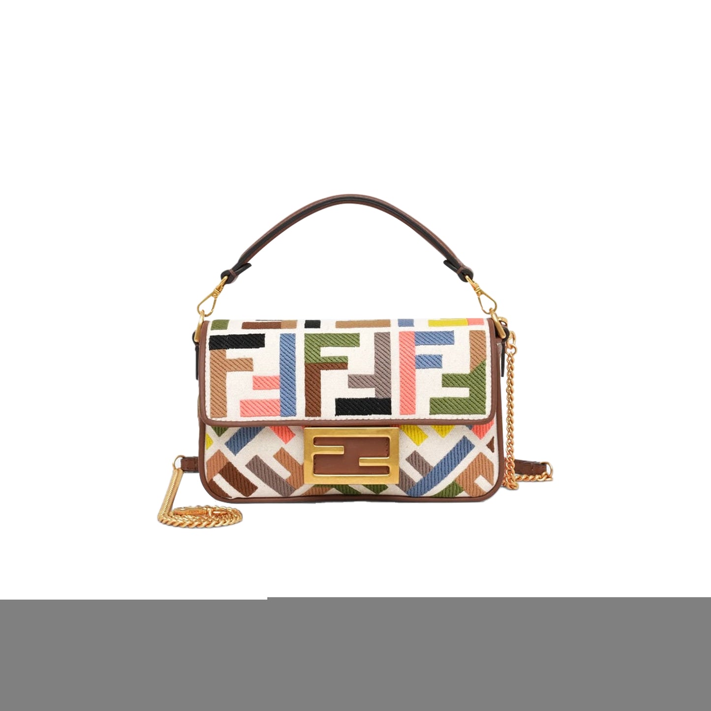 F**di baguette mini canvas bag with multicolour ff embroidery 8bs017anh4f1pj4 (20*13*5cm)