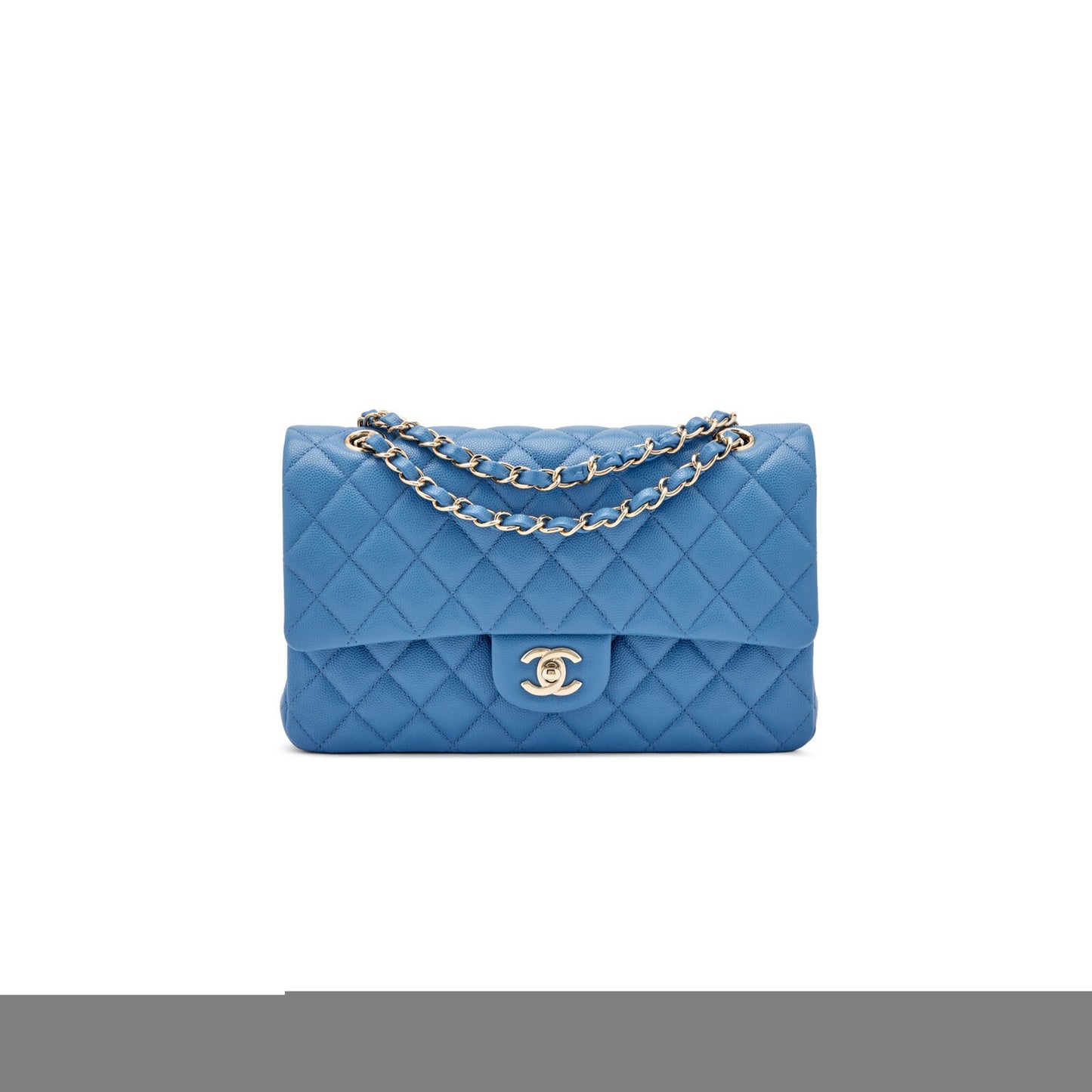Ch*el blue quilted caviar medium classic double flap light gold hardware as1112 (25*15*6cm)