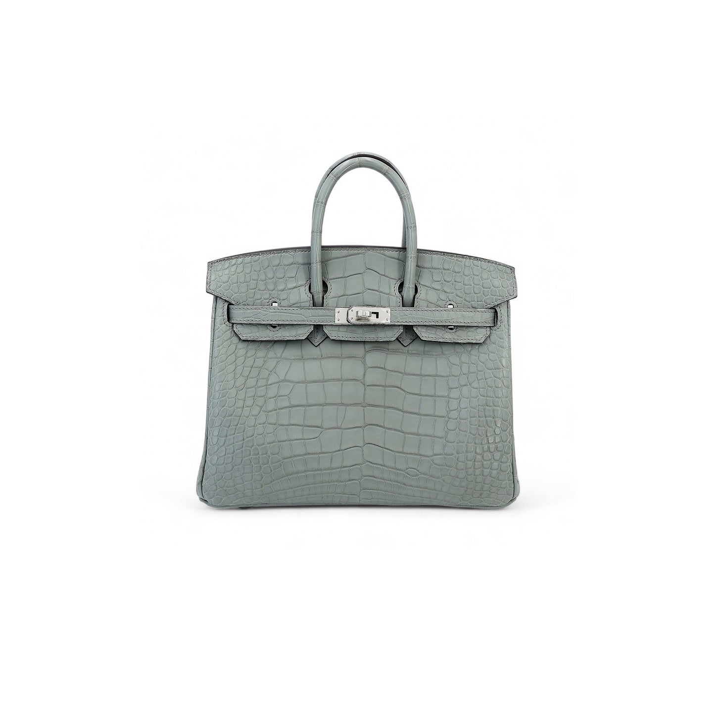 H**mes mster birkin 25 pearl grey crocodile matt silver buckle bag 6778344120 (25*20*13cm)