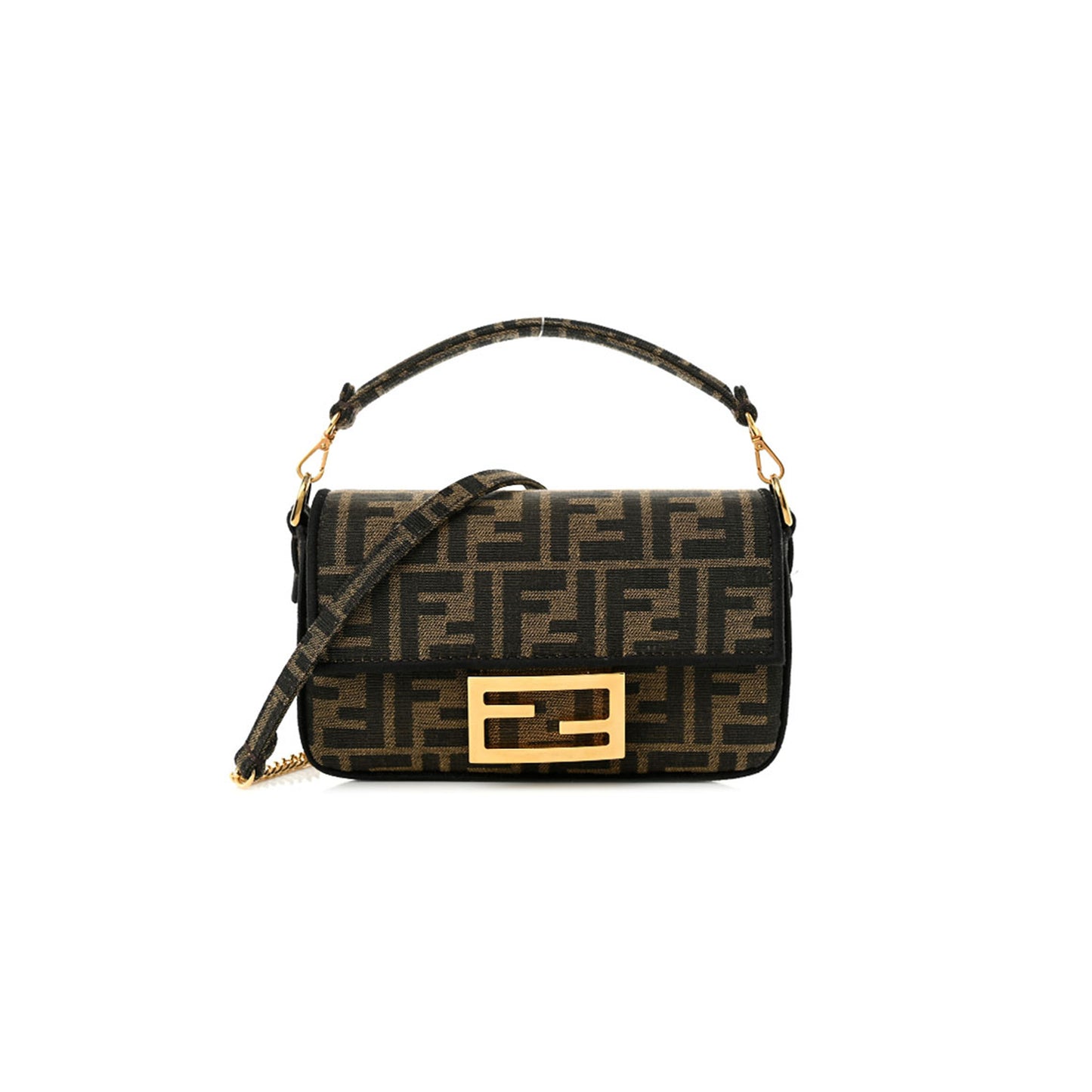 F**di fabric jacquard ff 1974 mini baguette tobacco moro black (18*11*7cm)
