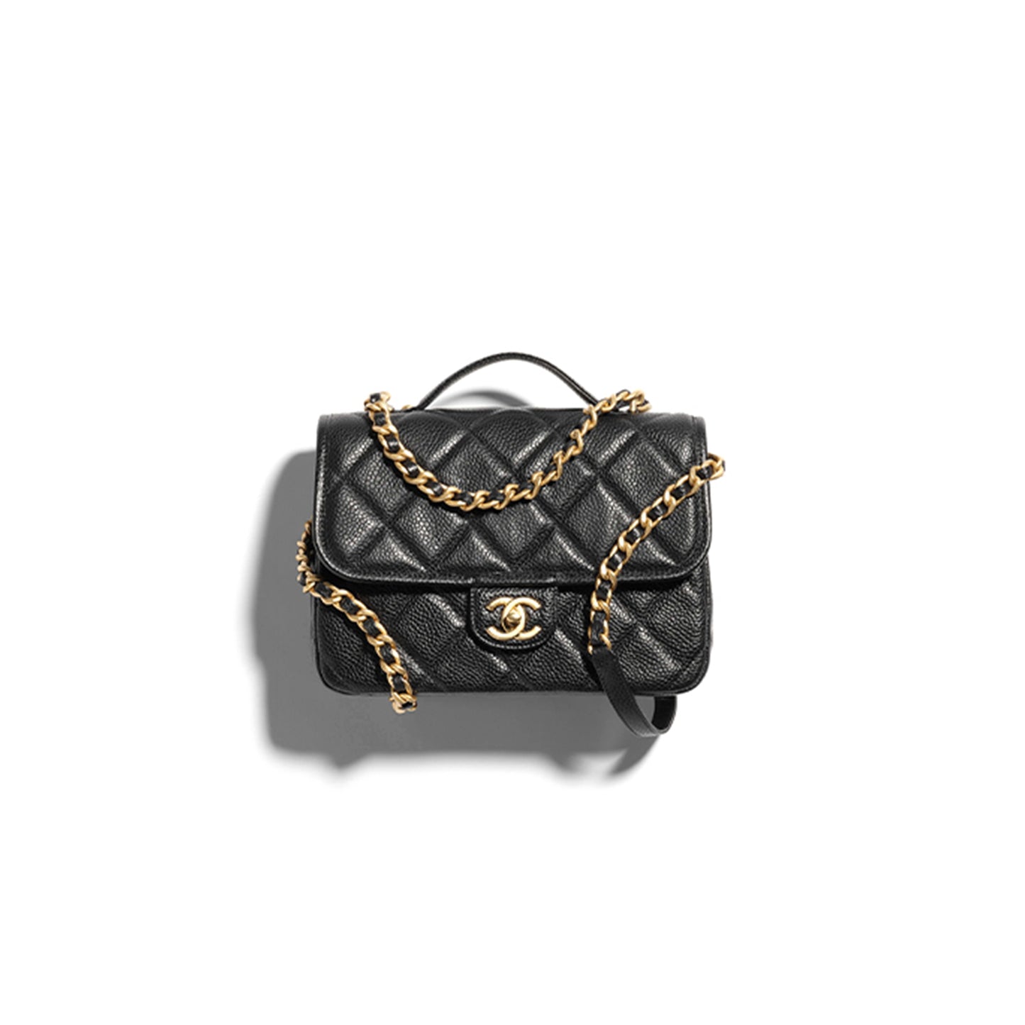 Ch*el grained shiny calfskin & gold-tone metal backpack as5347 (24*18*6cm)