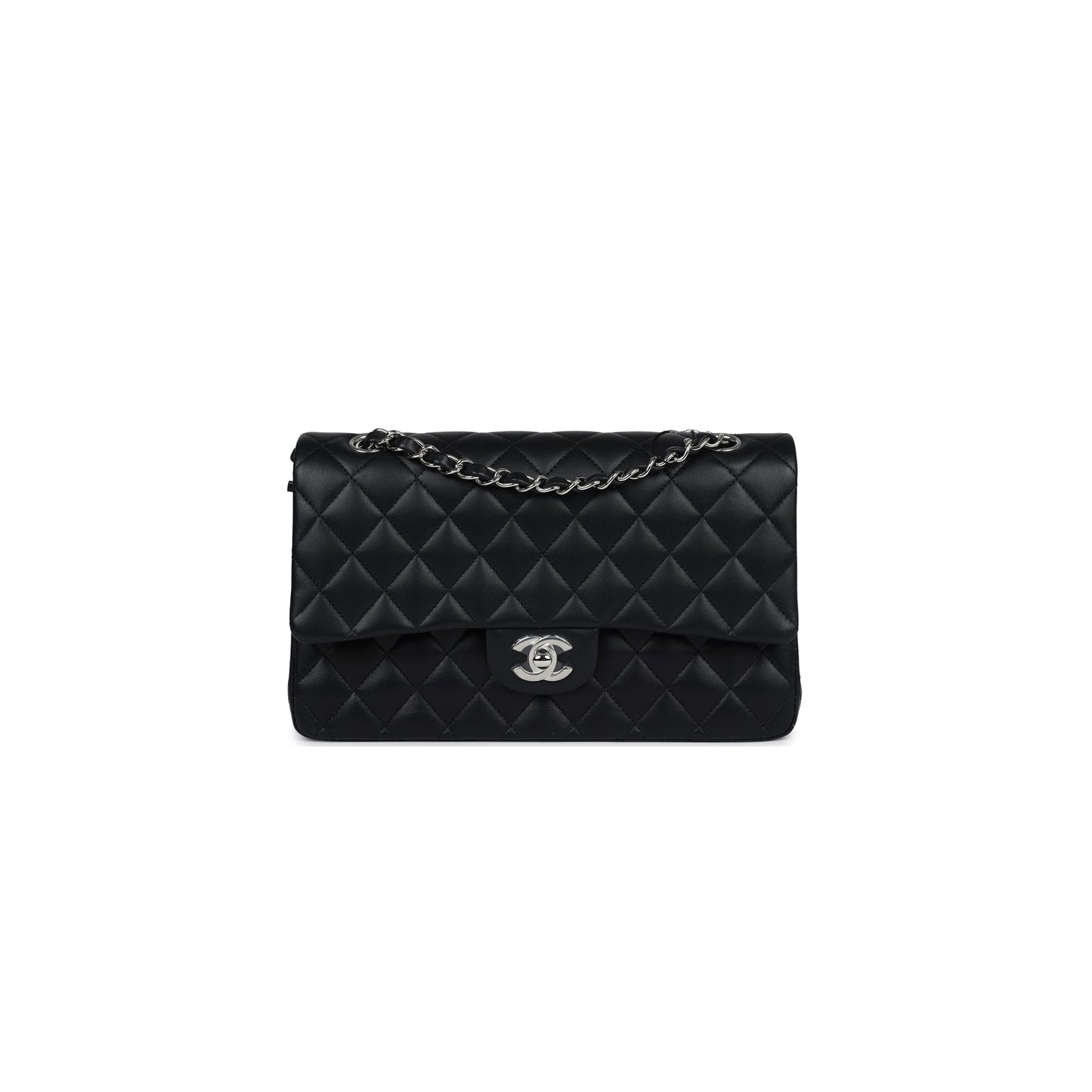 Ch*el master medium classic double flap black lambskin silver hardware a01112 (25.5*15.5*6.5cm)